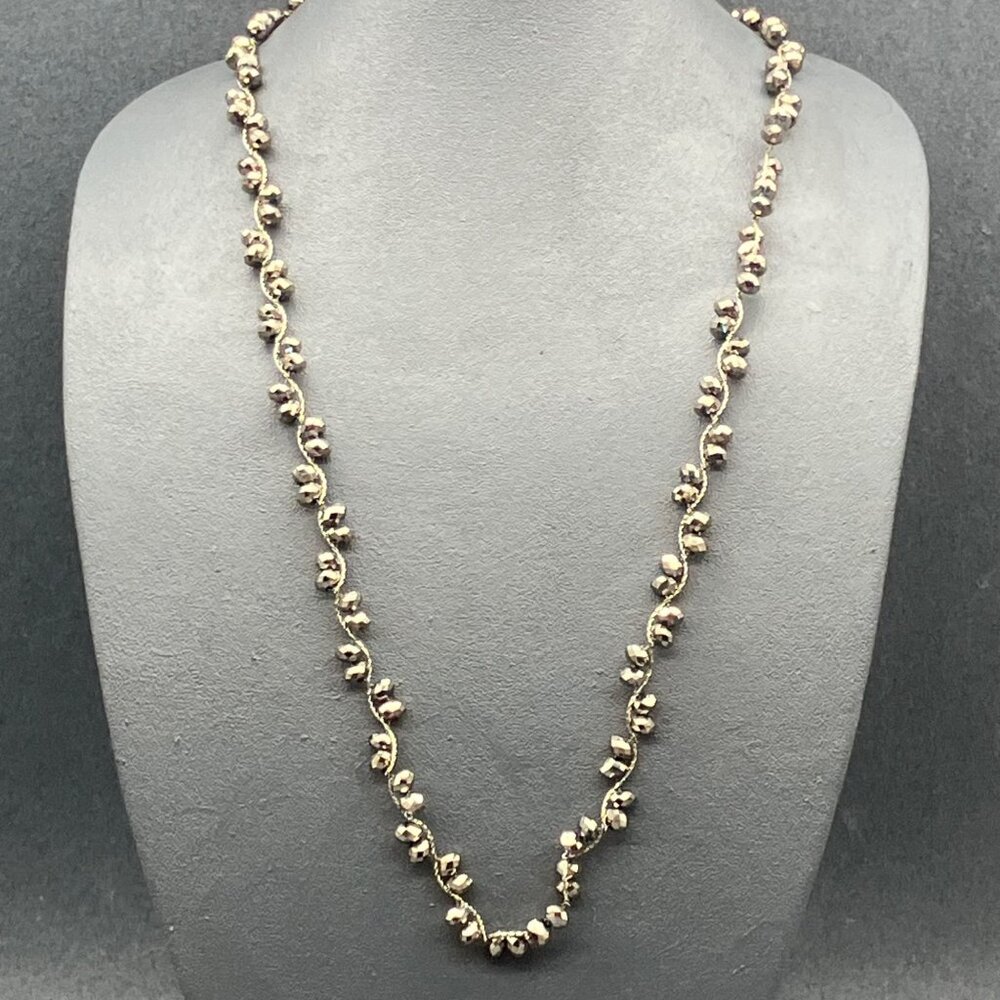 Silver Faceted Bead Necklace 36 In Gunmetal Beads Twisted Chain Elegant Sparkle